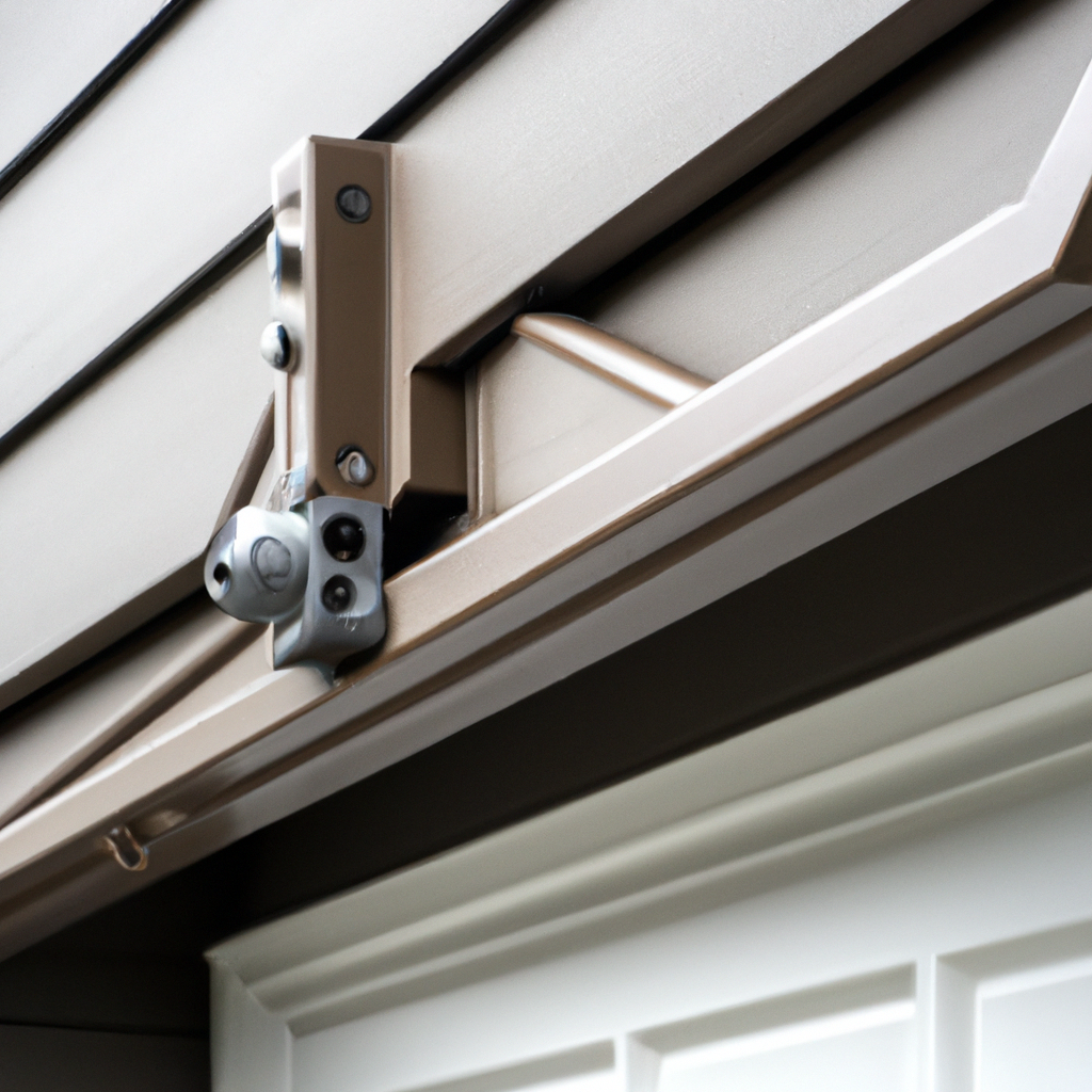 Close-up of a garage door spring and opener mechanism on a suburban Mercer Island house